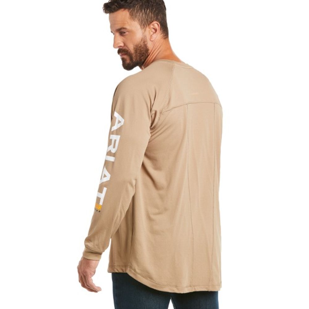 Ariat, Men's Khaki Rebar Heat Fighter Long Sleeve T-Shirt, 10031030