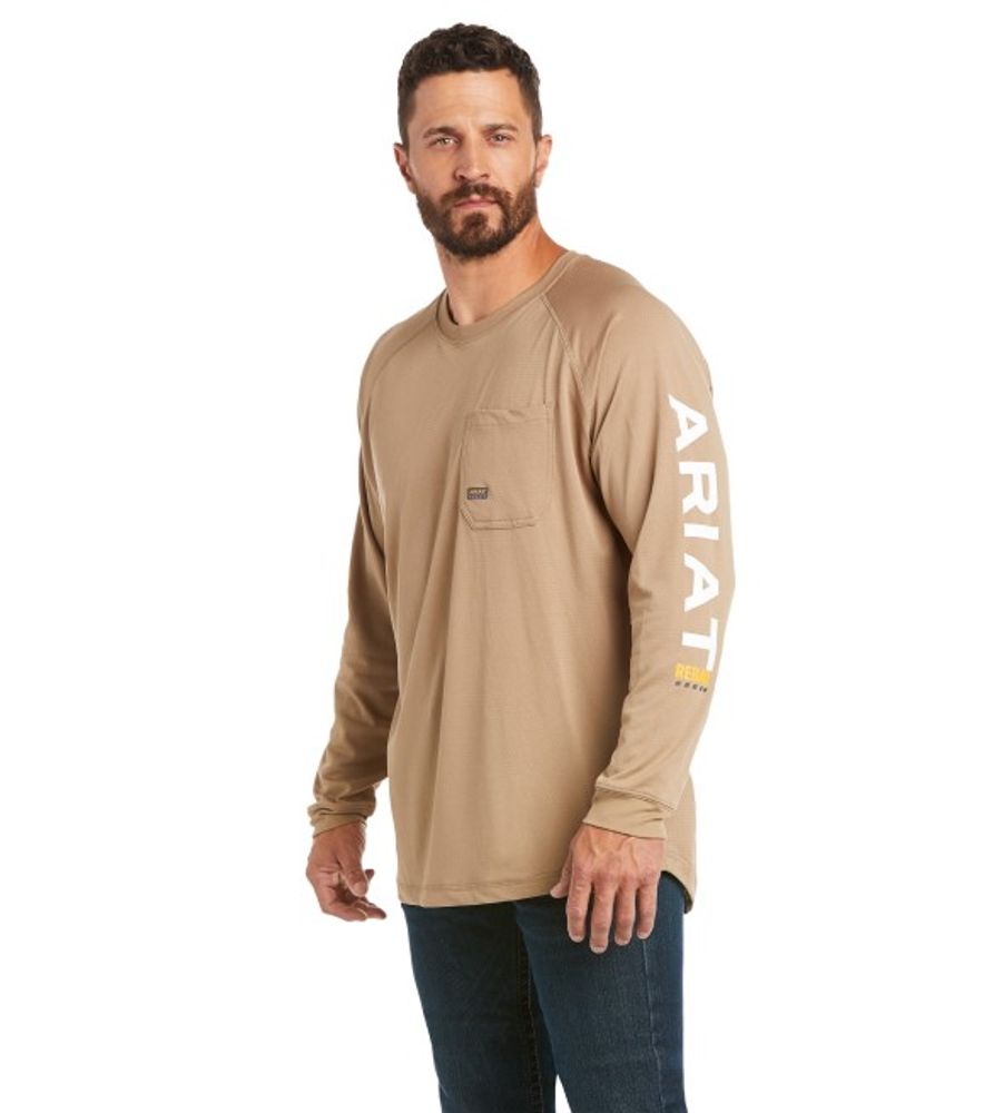 Ariat, Men's Khaki Rebar Heat Fighter Long Sleeve T-Shirt, 10031030