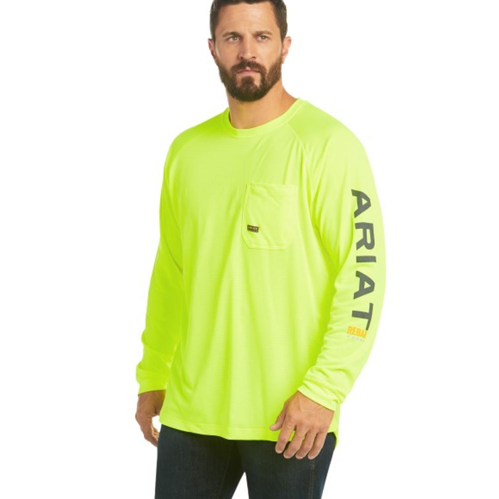 Ariat, Men's Lime Rebar Heat Fighter Long Sleeve T-Shirt, 10031031 