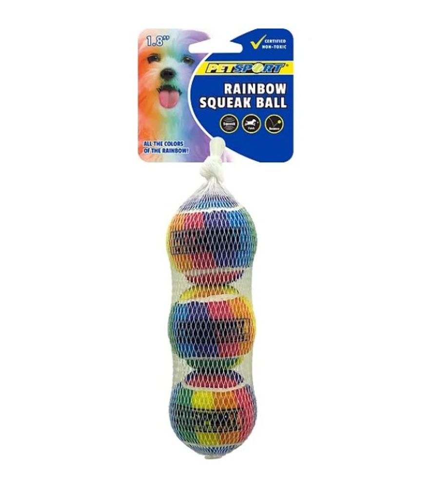 PETSPORT, 1.8" Rainbow Squeak Ball, 3 pk