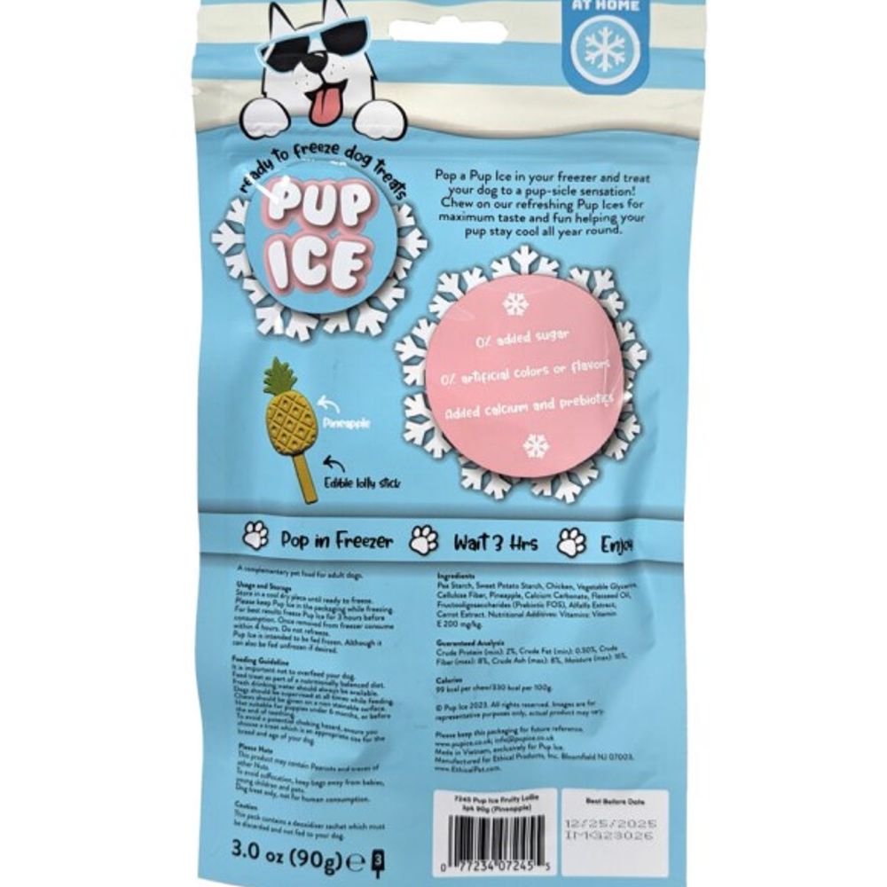 Pup Ice, Pineapple Flavor Fruity Lollies, 3 pk