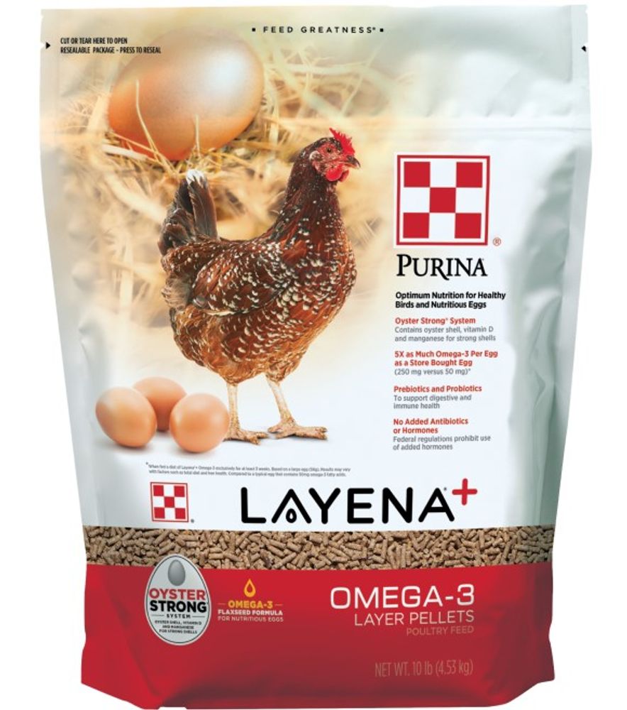 Purina, Layena + Omega-3 Layer Pellets Premium Poultry Feed, 10 lb