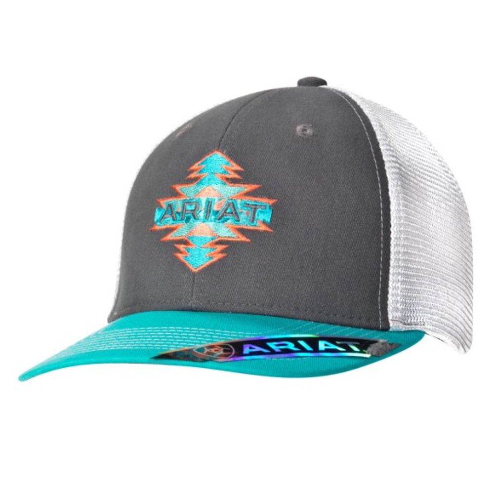 Ariat, Ladies Gray Aztec Logo Snapback Cap
