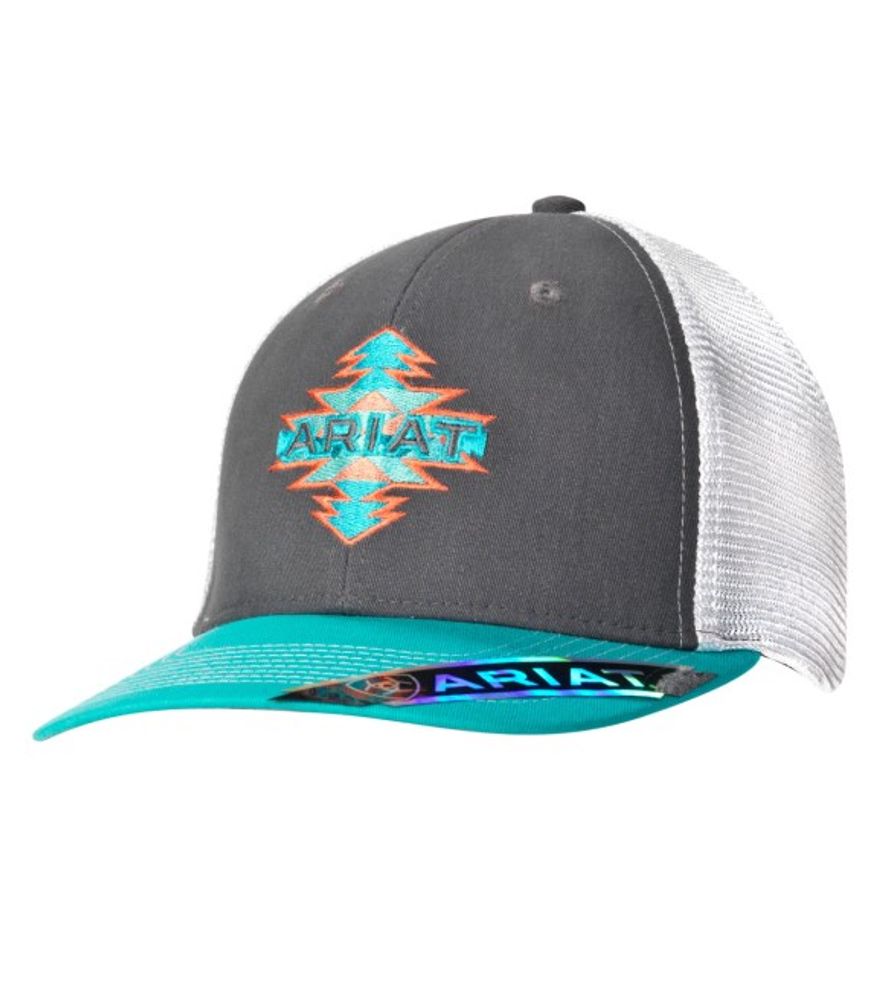 Ariat, Ladies Gray Aztec Logo Snapback Cap