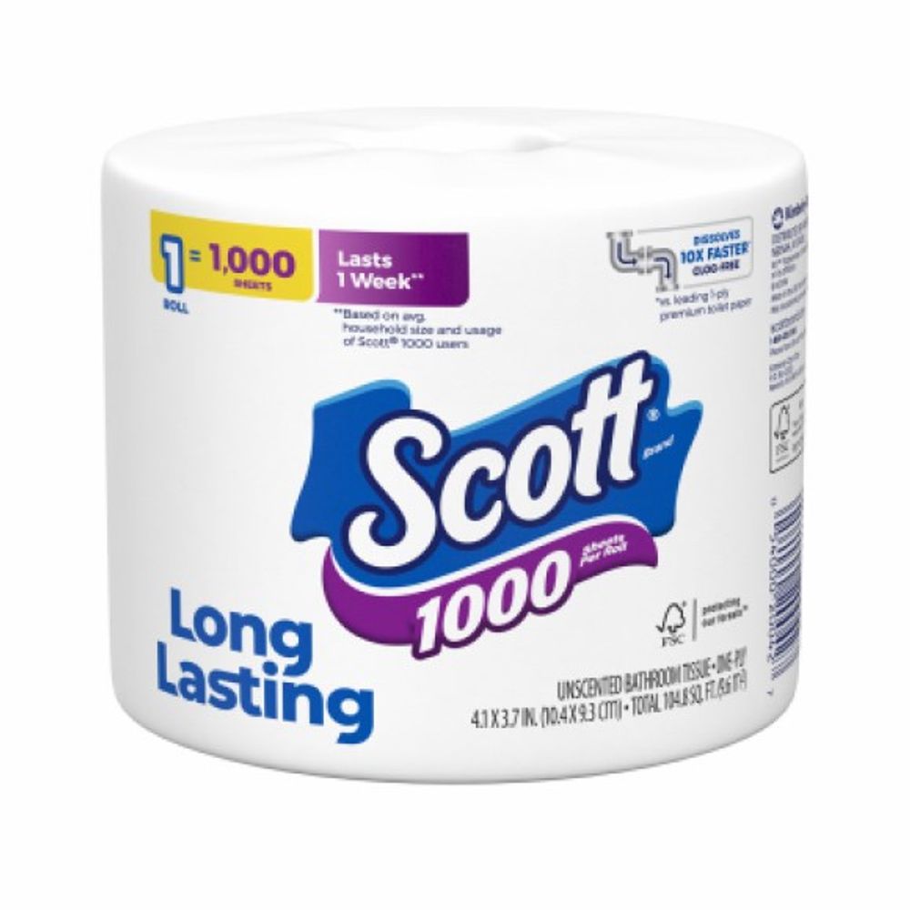 Scott, Single Roll Bath Tissue, 1000 Sheets  