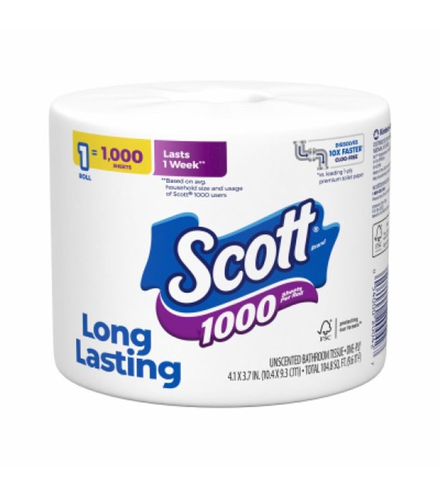 Scott, Single Roll Bath Tissue, 1000 Sheets
