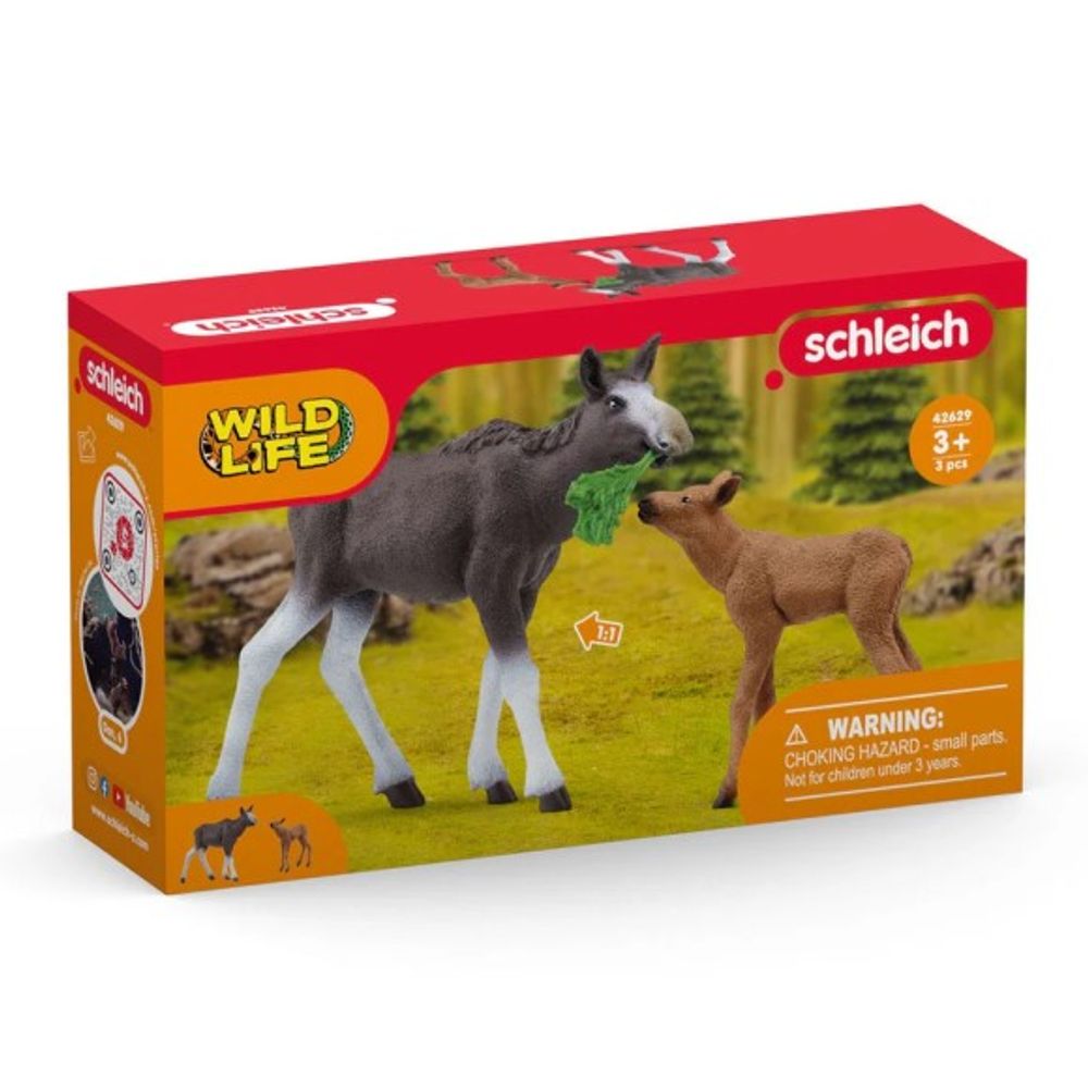 Schleich, Moose Family Toy Figure Set, 3 pc