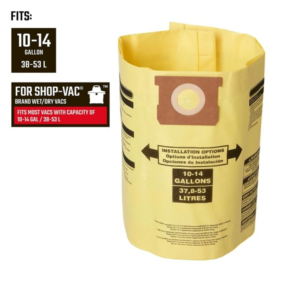 Craftsman, Fine Dust Wet/Dry Vacuum Dust Collection Bags for 10-14 Gallon Shop Vacuums, 2 pk