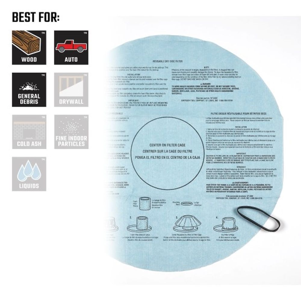 Craftsman, Wet/Dry Vacuum Reusable Dry Filter for Shop Vacuums, 3 pk