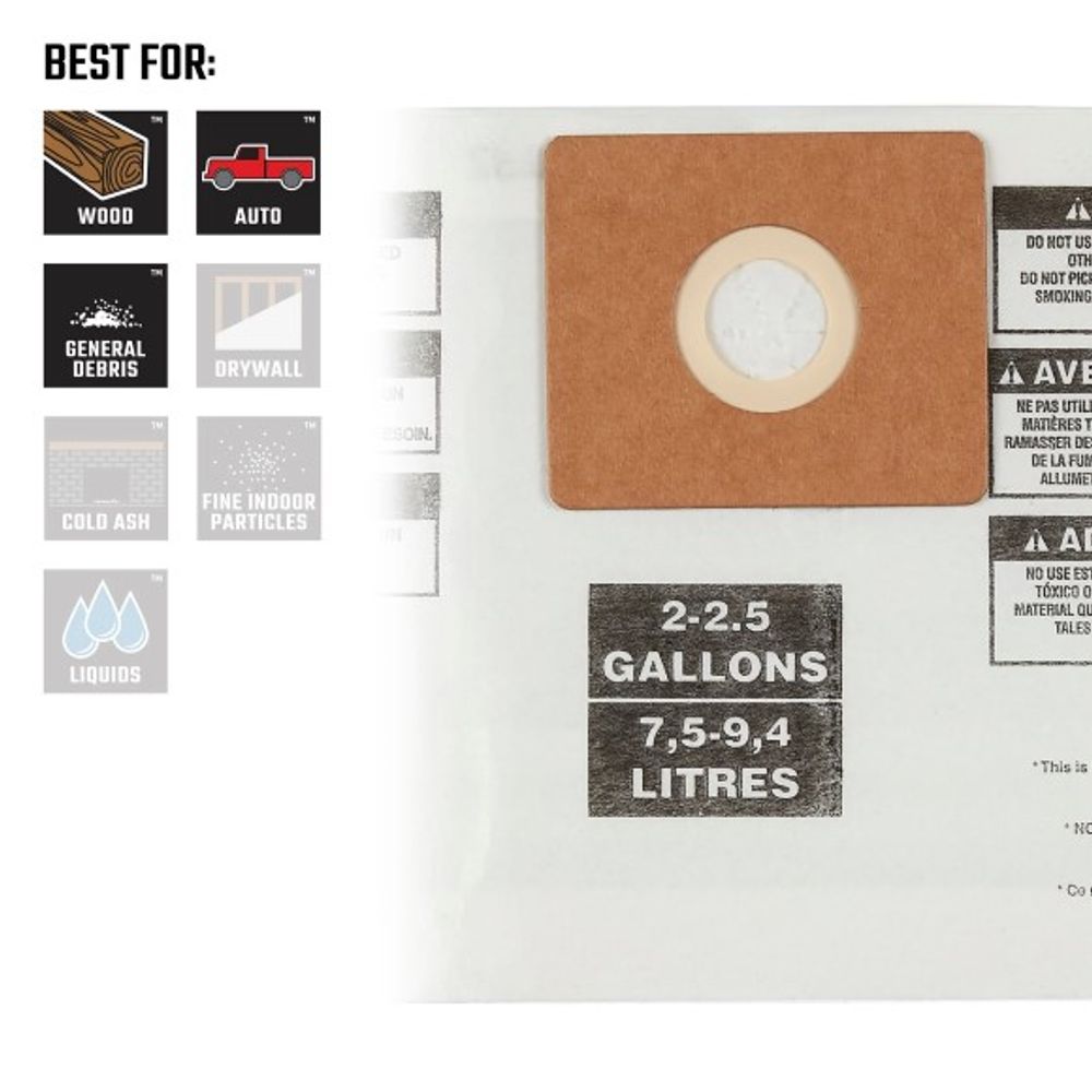 Craftsman, Wet/Dry Vacuum Dust Collection Bag for 2-2.5 Gallon Shop Vacuums, 3 pk