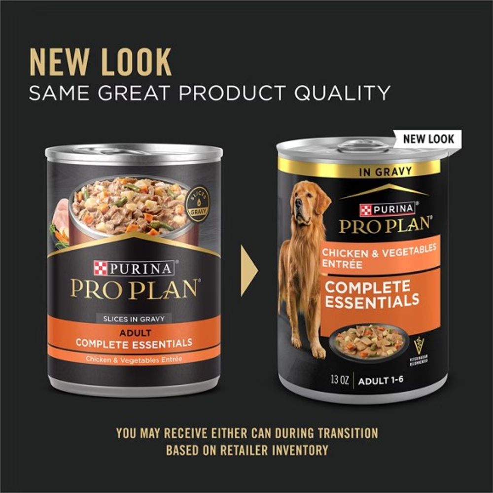 Purina Pro Plan, Complete Essentials Adult Chicken & Vegetables Entree Slices in Gravy Wet Dog Food, 13 oz