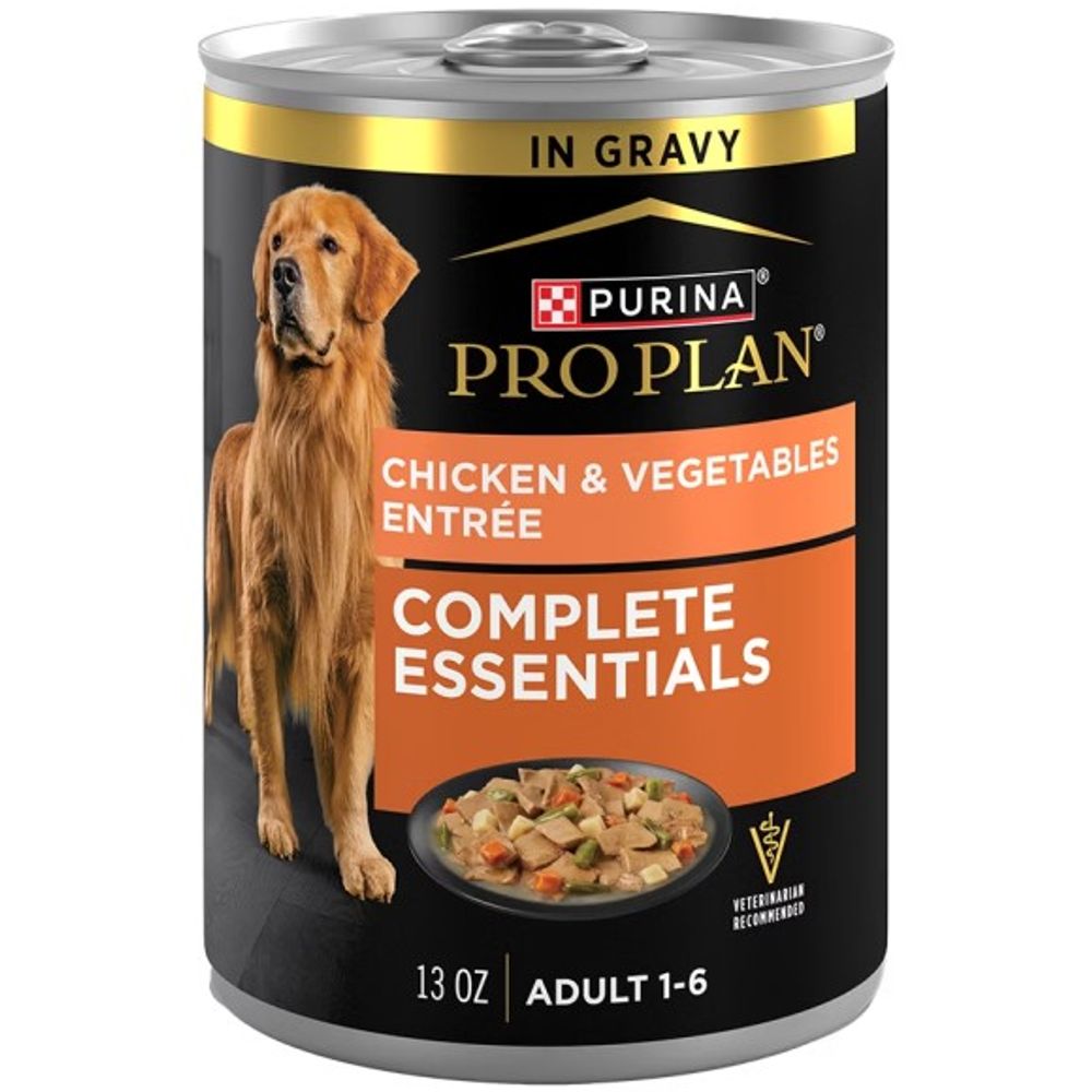 Purina Pro Plan, Complete Essentials Adult Chicken & Vegetables Entree Slices in Gravy Wet Dog Food, 13 oz