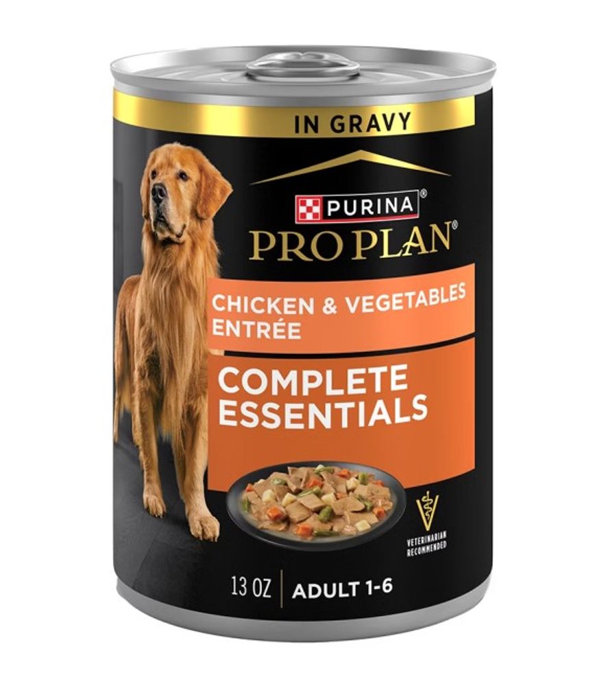 Purina Pro Plan, Complete Essentials Adult Chicken & Vegetables Entree Slices in Gravy Wet Dog Food, 13 oz