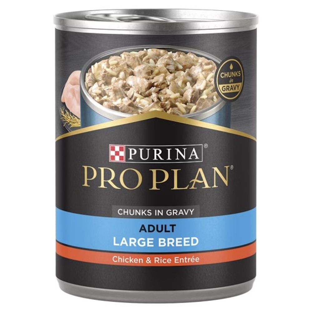 Purina Pro Plan, Adult Large Breed Chicken & Rice Entree Chunks in Gravy Wet Dog Food, 13 oz
