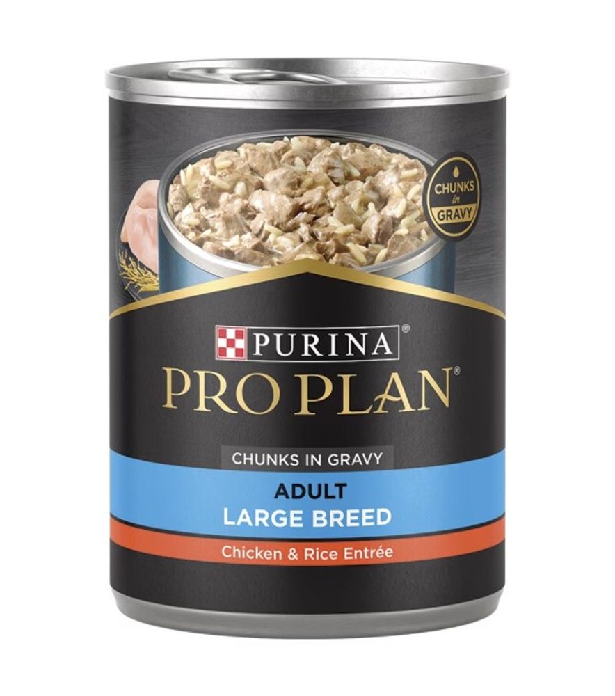 Purina Pro Plan, Adult Large Breed Chicken & Rice Entree Chunks in Gravy Wet Dog Food, 13 oz