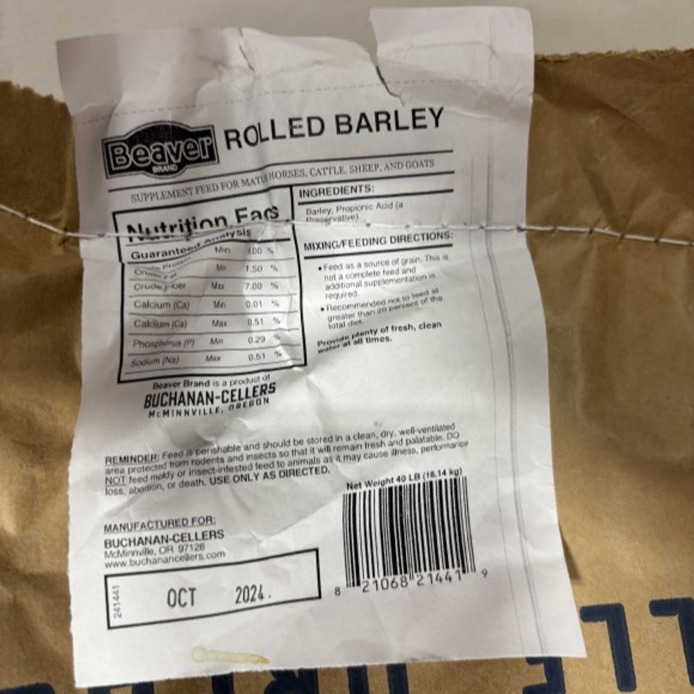 Beaver Brand, Rolled Barley, 40 lb