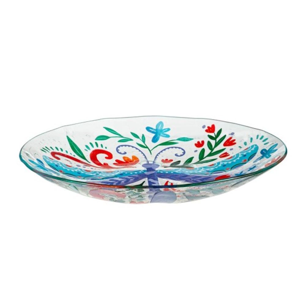 Evergreen, 18" Glass Dragonfly Bird Bath