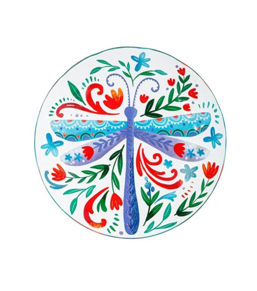 Evergreen, 18" Glass Dragonfly Bird Bath