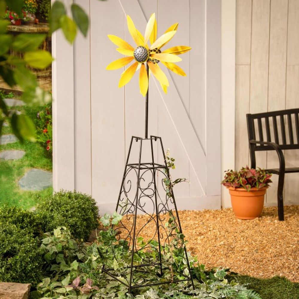 Evergreen, Yellow Flower Wind Spinner Trellis