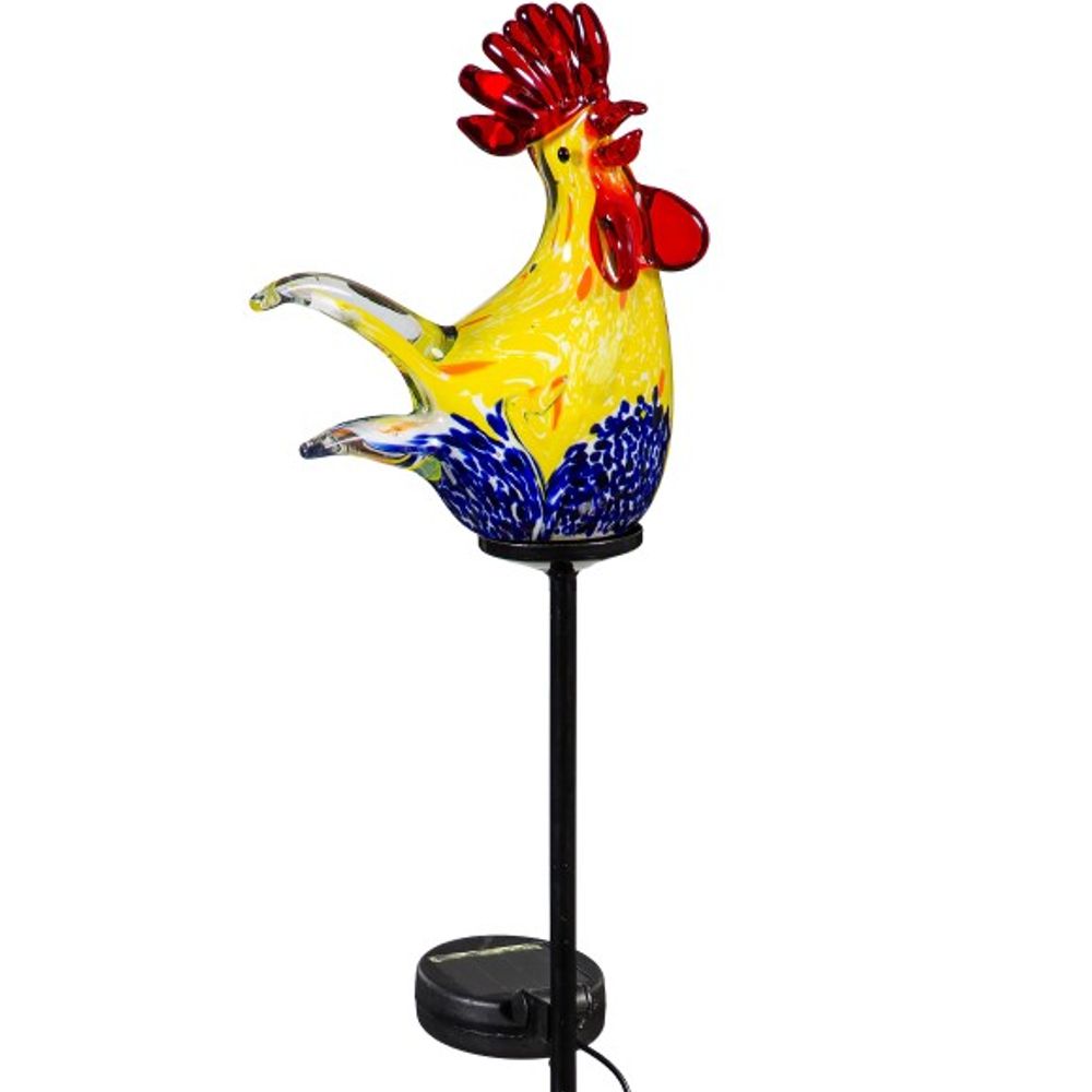 Evergreen, 23" Art Glass Rooster Solar Garden Stake