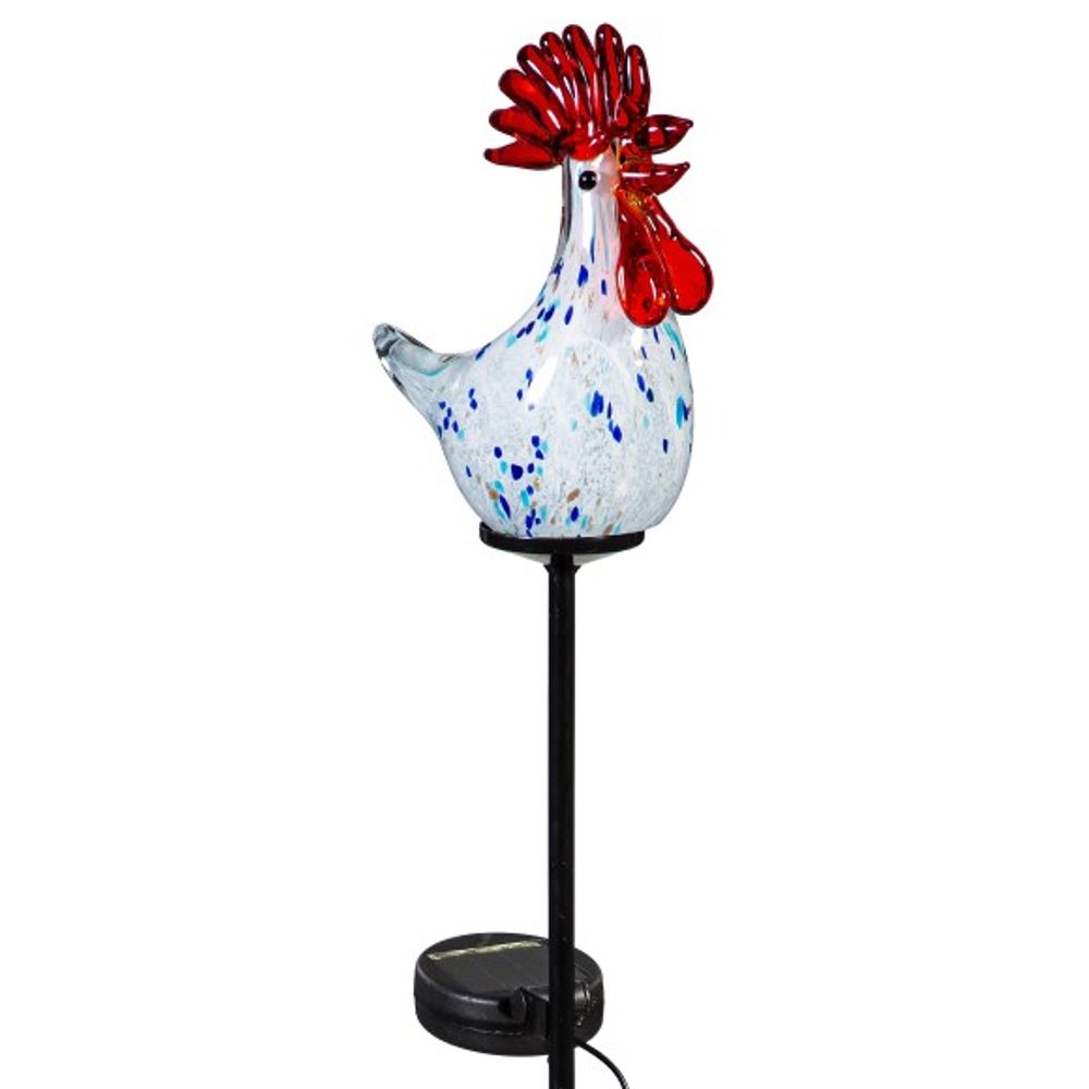 Evergreen, 23" Art Glass Rooster Solar Garden Stake