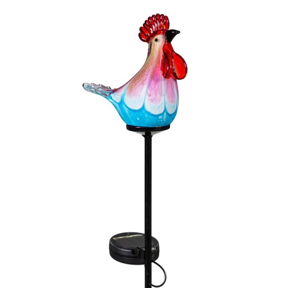 Evergreen, 23" Art Glass Rooster Solar Garden Stake