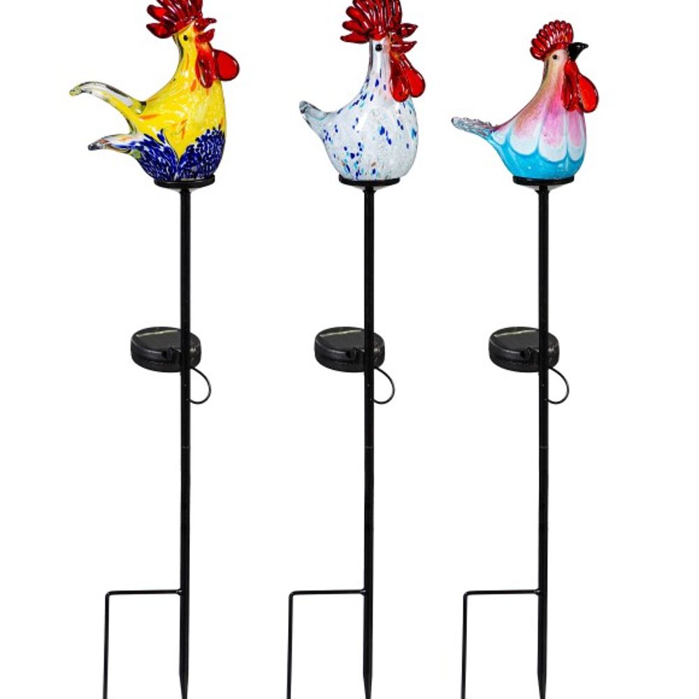 Evergreen, 23" Art Glass Rooster Solar Garden Stake