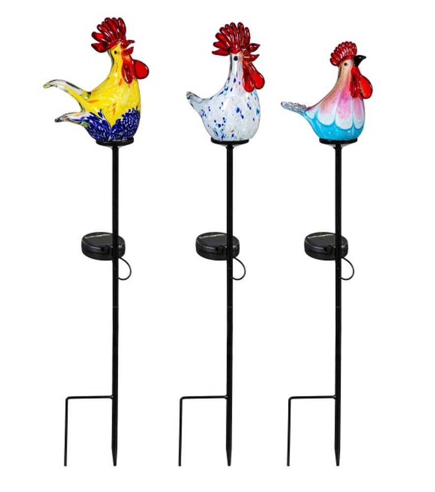 Evergreen, 23" Art Glass Rooster Solar Garden Stake
