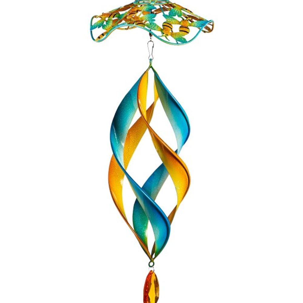 Evergreen, 31" Floral Blue & Yellow Metal Wind Twirler 