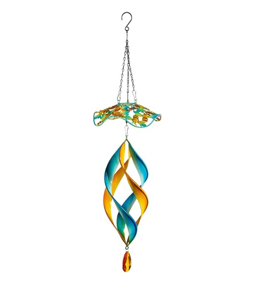 Evergreen, 31" Floral Blue & Yellow Metal Wind Twirler