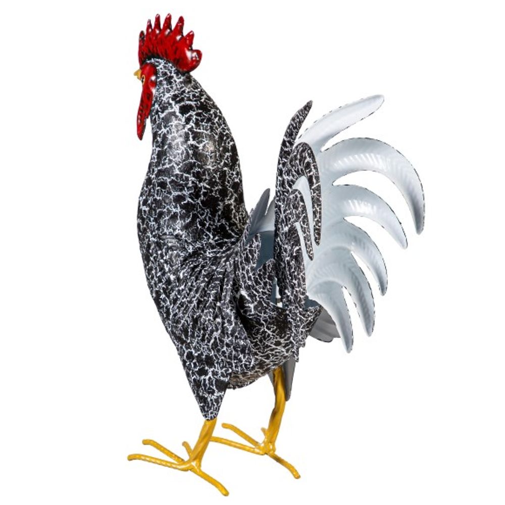Evergreen, 14" Black/White Metal Rooster Statue