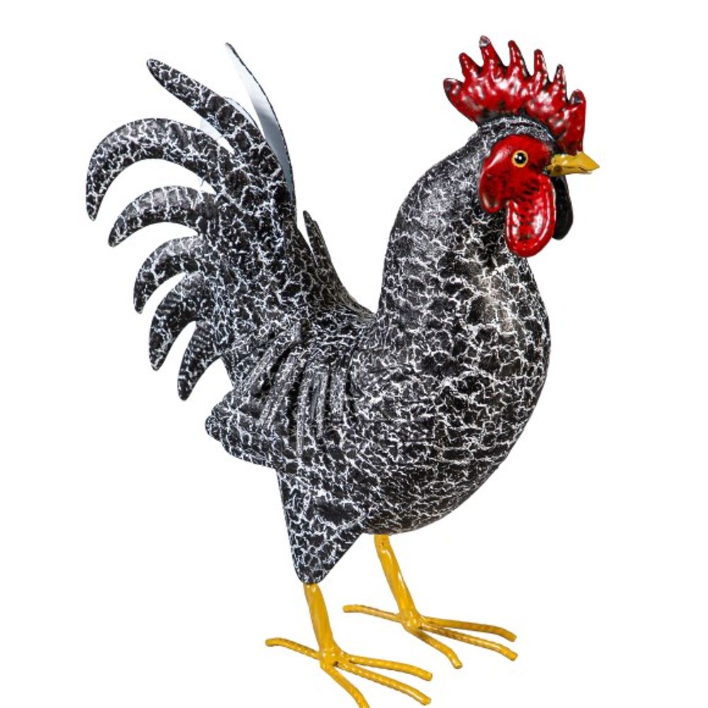 Evergreen, 14" Black/White Metal Rooster Statue