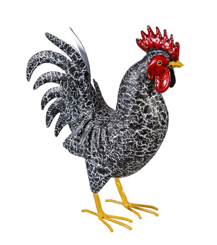 Evergreen, 14" Black/White Metal Rooster Statue