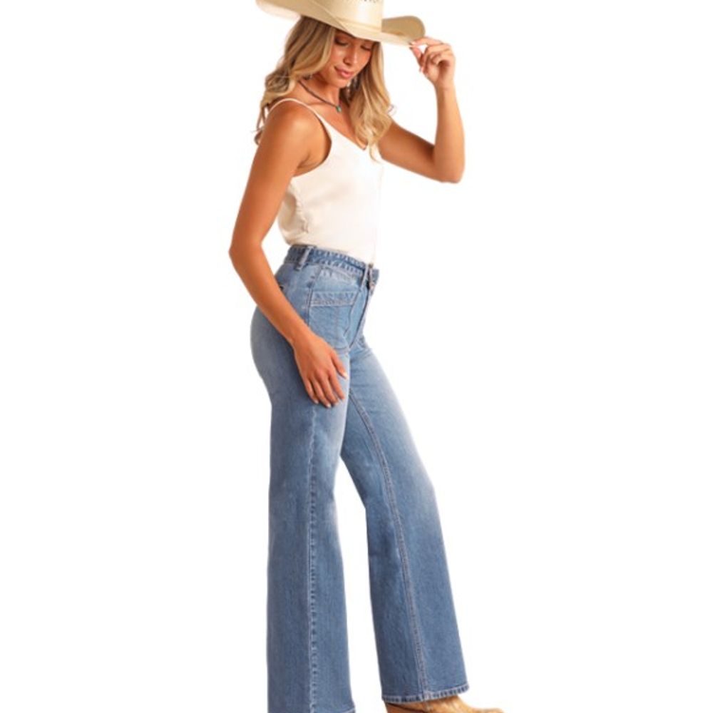Rock & Roll, Ladies High Rise Belted Relaxed Flare Jean