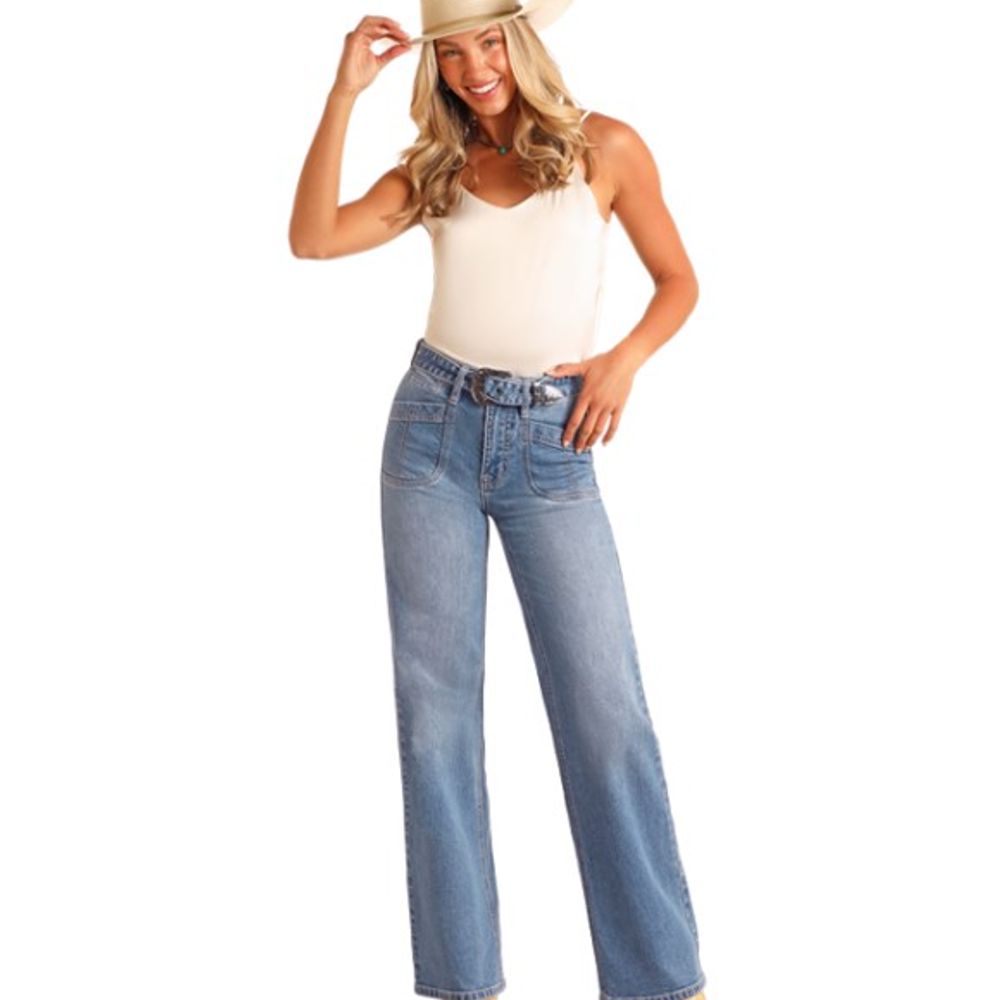Rock & Roll, Ladies High Rise Belted Relaxed Flare Jean