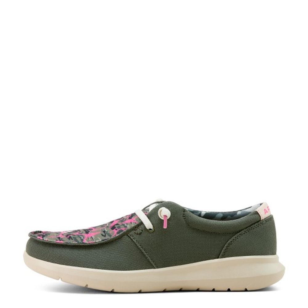 Ariat, Ladies' Olive Green/Pink Deer Skull Hilo Shoe 