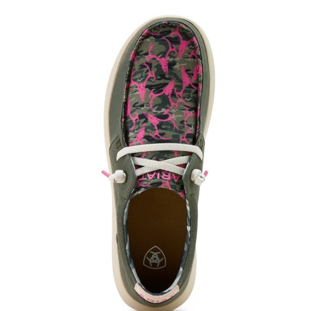 Ariat, Ladies' Olive Green/Pink Deer Skull Hilo Shoe 