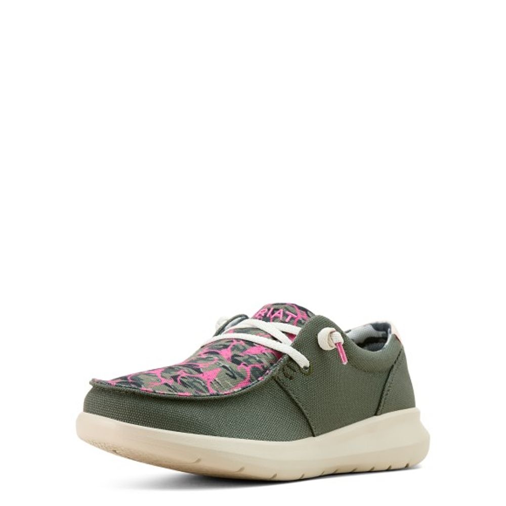 Ariat, Ladies' Olive Green/Pink Deer Skull Hilo Shoe 