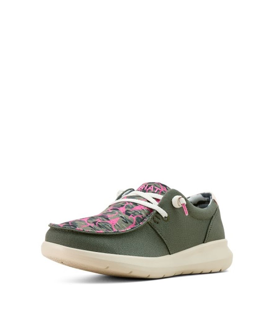 Ariat, Ladies' Olive Green/Pink Deer Skull Hilo Shoe