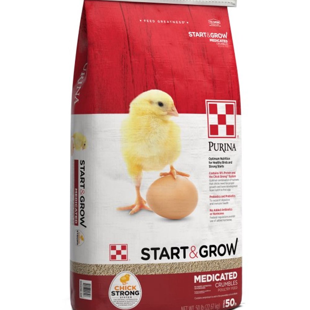 Purina, Start and Grow Medicated Crumbles Premium Poultry Feed, 50 lb