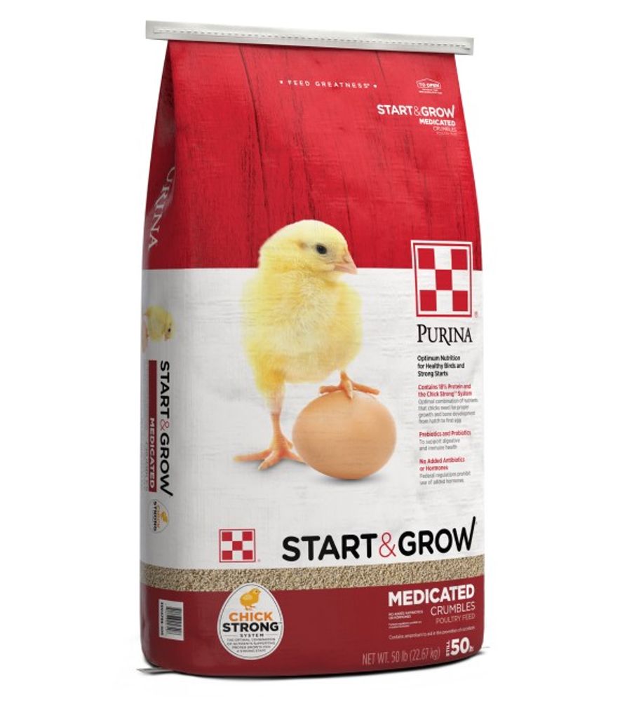Purina, Start and Grow Medicated Crumbles Premium Poultry Feed, 50 lb