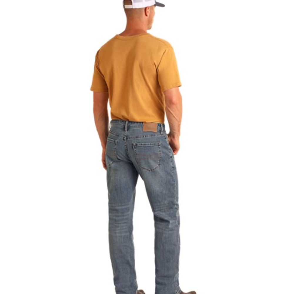 Rock & Roll, Men's Hooey Flat Logo Embroidery Double Barrel Stackable Bootcut Jean 