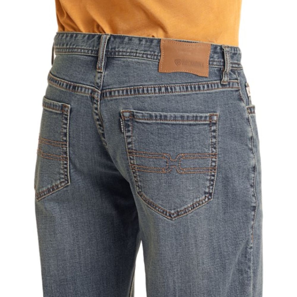 Rock & Roll, Men's Hooey Flat Logo Embroidery Double Barrel Stackable Bootcut Jean 