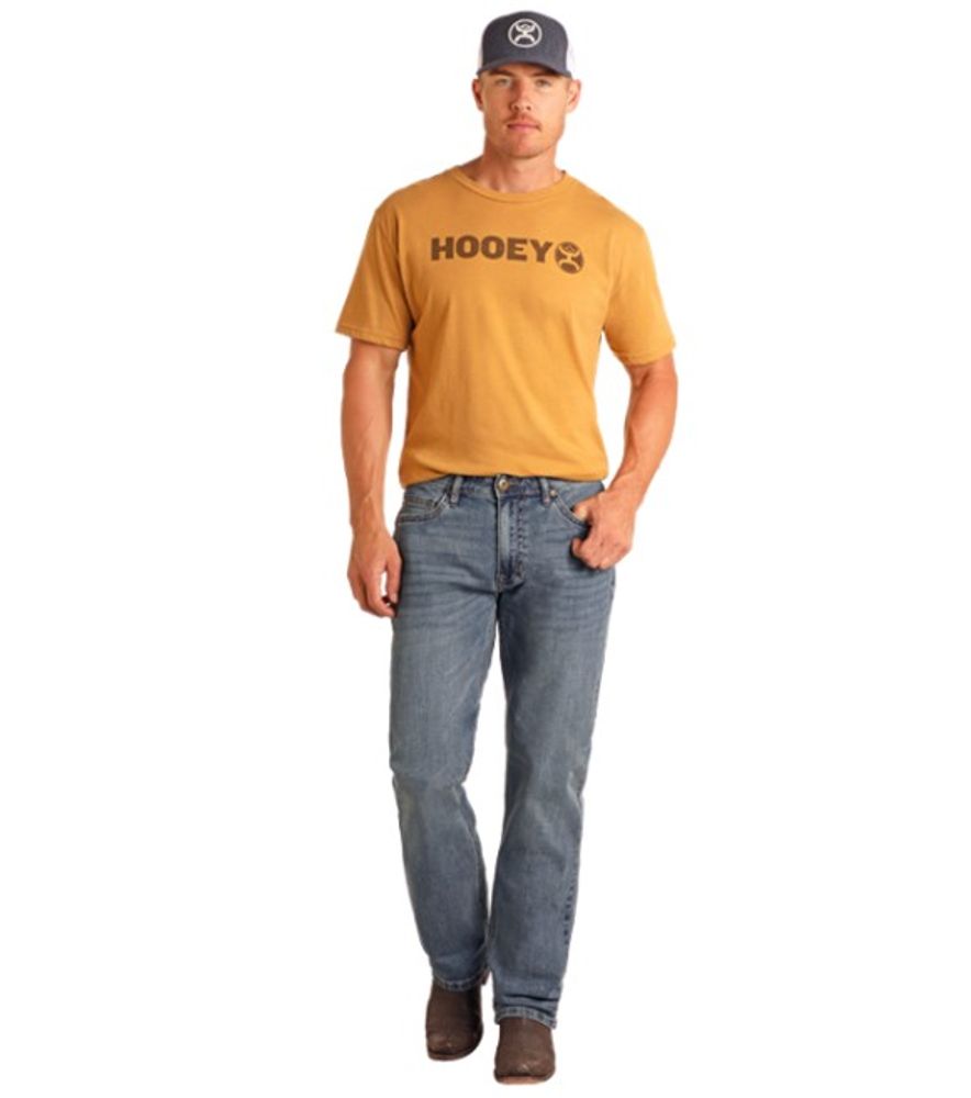 Rock & Roll, Men's Hooey Flat Logo Embroidery Double Barrel Stackable Bootcut Jean