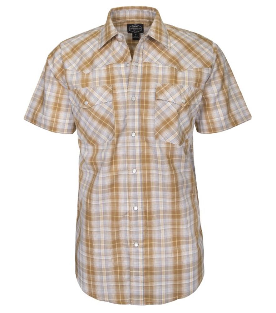 Canyon Guide Outfitters, Men's Wheat Denver Short Sleeve Plaid Button Down