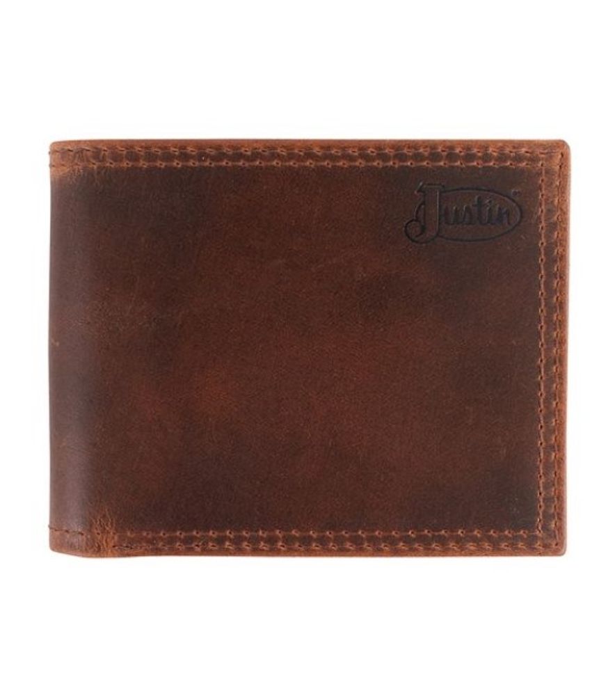 Justin, Brown Bifold Oiled Leather Wallet