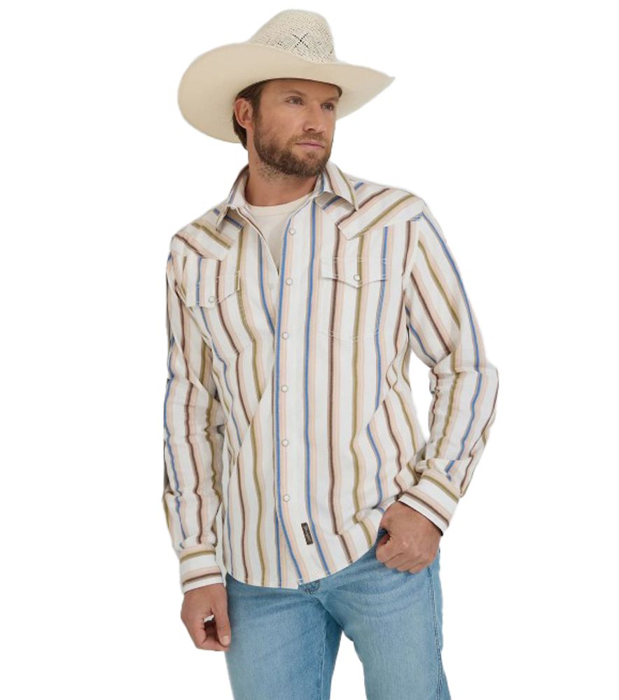 Wrangler, Men's Retro Premium Brushpopper Stripe Western Snap Shirt