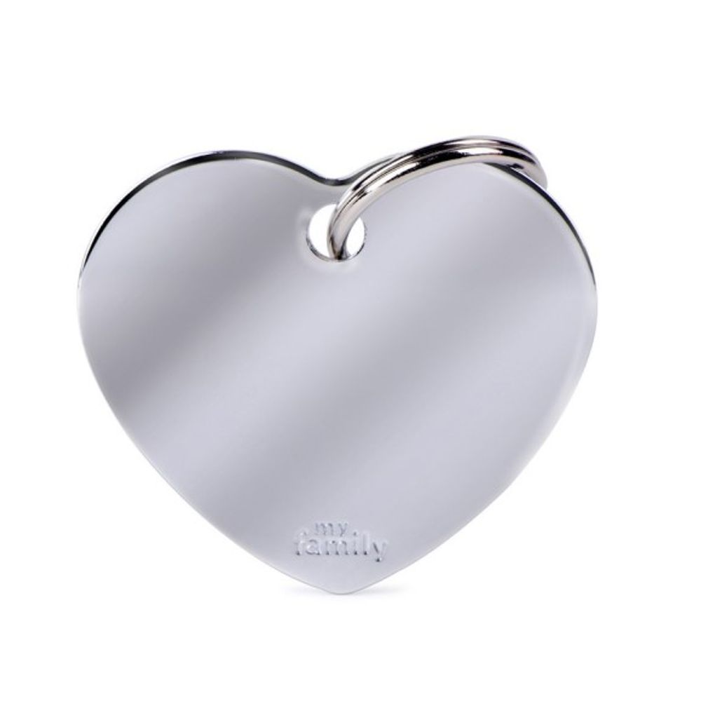 myfamily, Basic Big Chrome-Plated Brass Heart ID Tag 