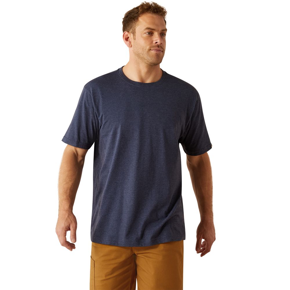 Ariat, Men's Navy Heather Rebar Cotton Strong Standard T-Shirt