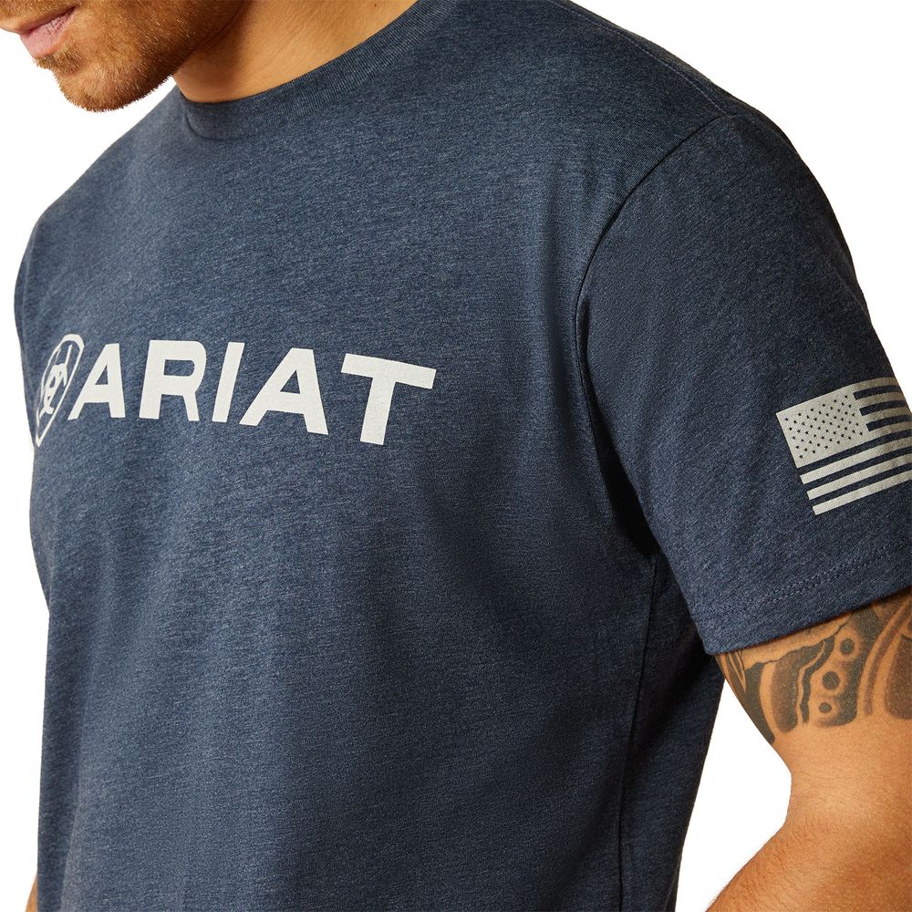 Ariat, Men's Navy Heather Shield Flag T-Shirt